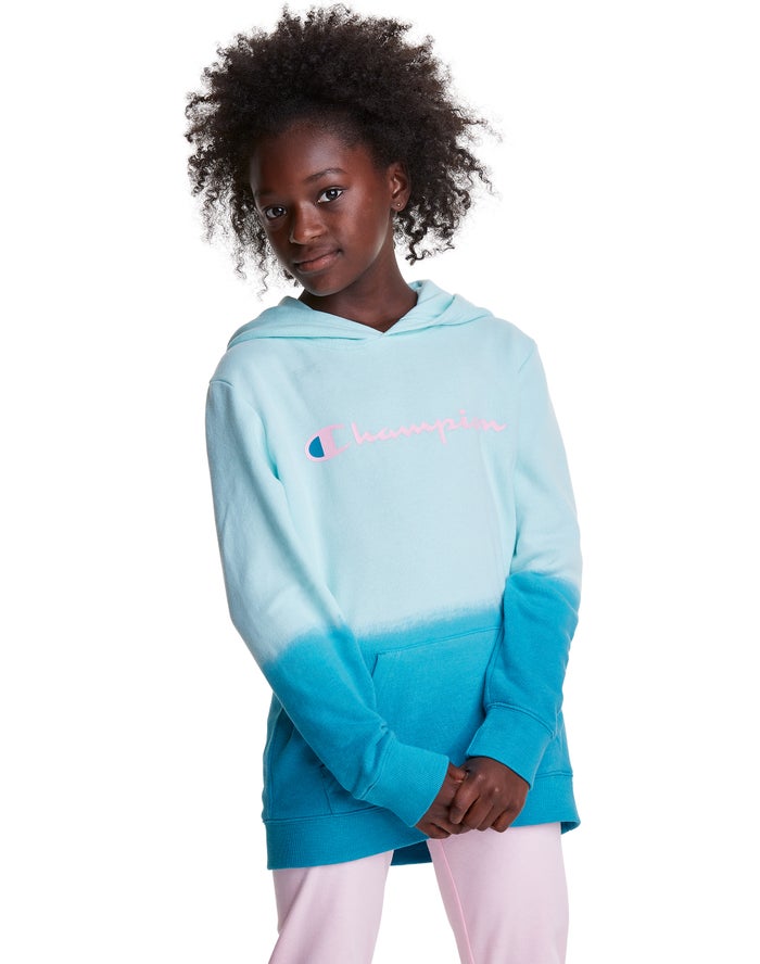 Champion Girls Hoodie NZ - Fleece Dip-Dye Script Logo Light Blue ( 2840-IUKZY )